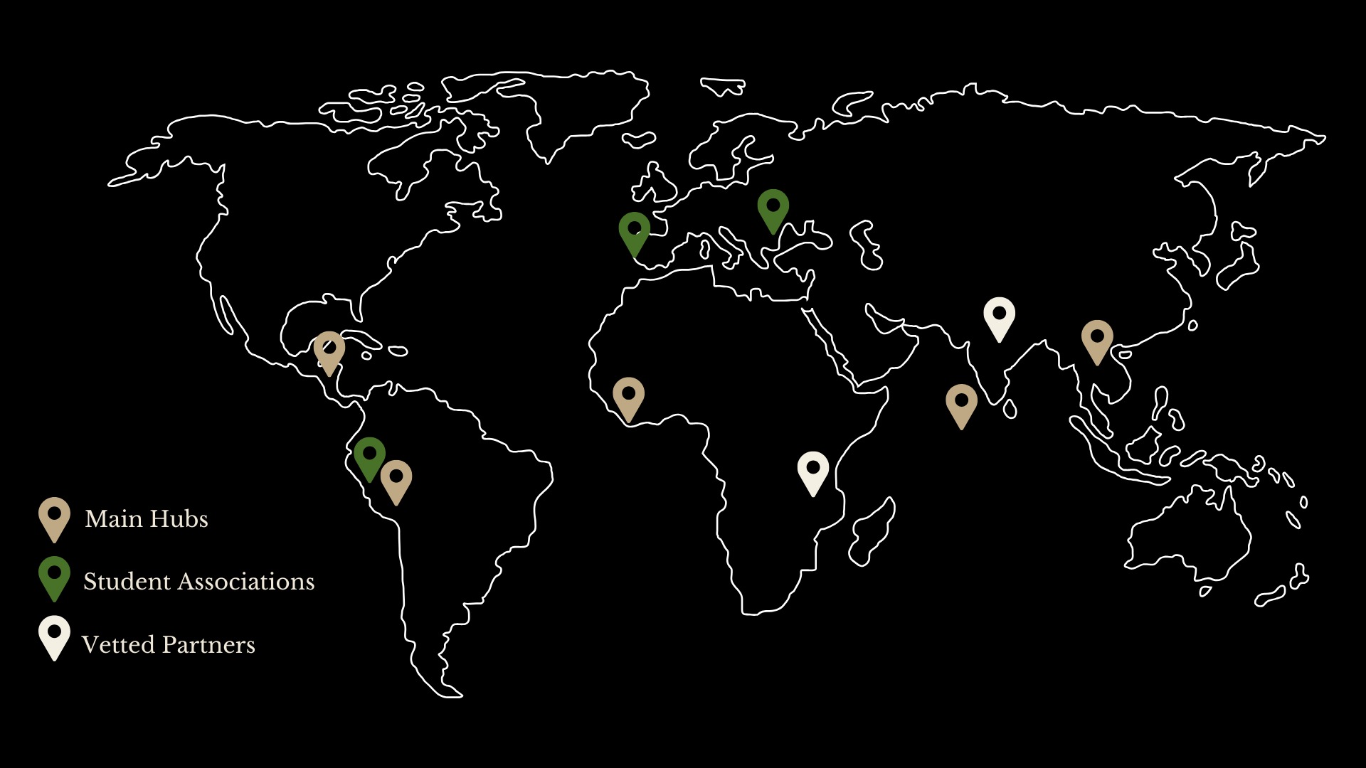 World map of The Wildlife Academy partner network